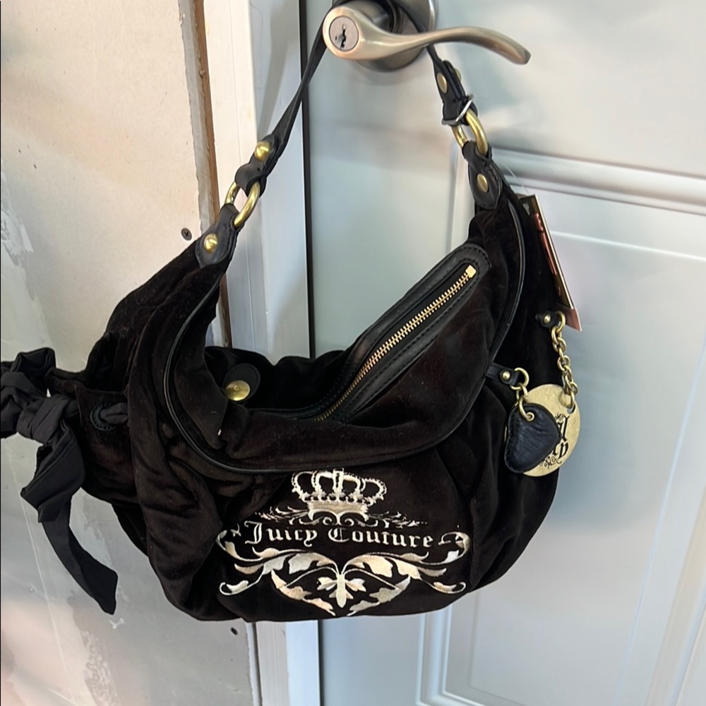 Juicy Couture Black and Gold Hobo Bag with Signature Embellishments